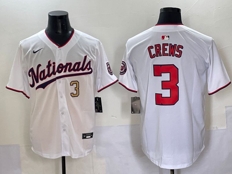 Men 2025 Washington Nationals #3 Crews White Game Nike MLB Jersey style 5